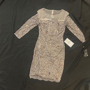 Beautiful Adrianna  Papell beaded short dress;  greige color